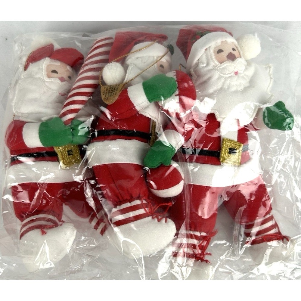 Vtg House Of Hatten Set Of 3 Sports Santa Christmas Ornaments Plush Cloth NEW
